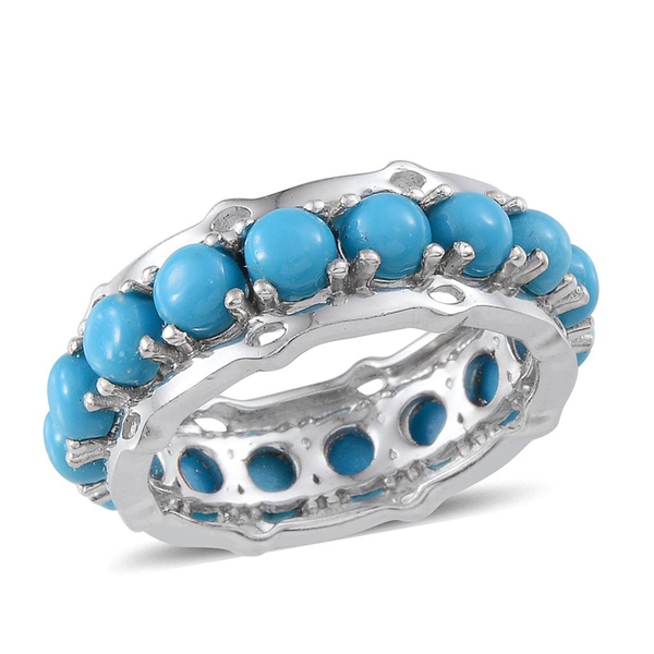 Arizona Sleeping Beauty Turquoise (Rnd) Full Eternity Ring in Platinum Overlay Sterling Silver 5.500
