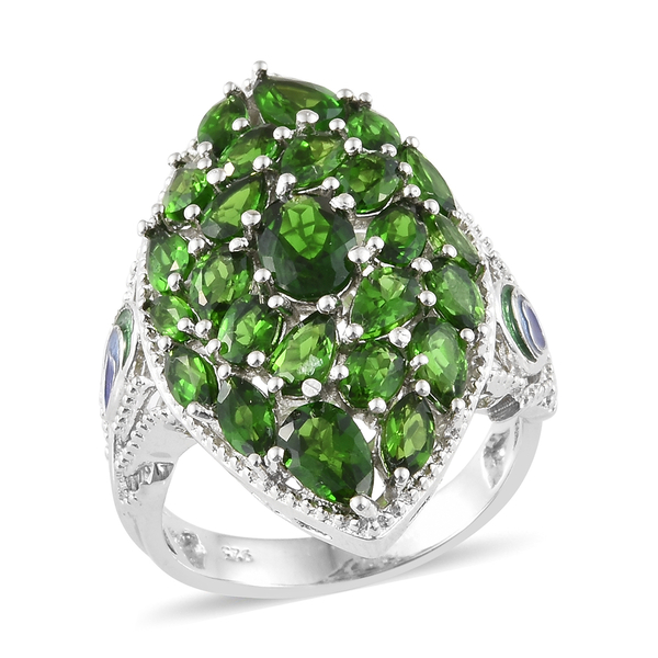 Diopside Cluster Ring in Platinum Plated Sterling Silver 8.09 Grams