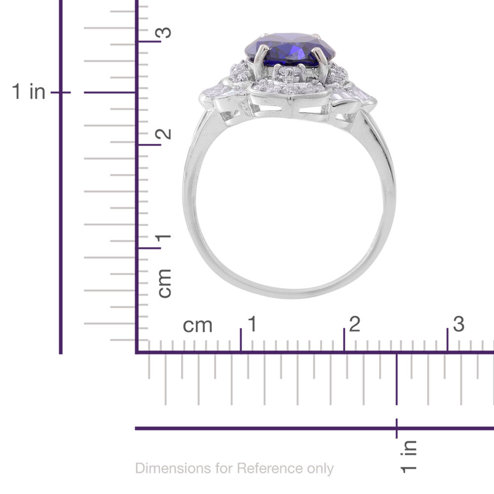 ELANZA Simulated Tanzanite (Ovl), Simulated White Diamond Ring in Rhodium Plated Sterling Silver