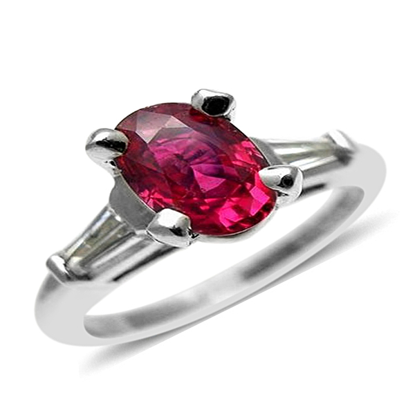9K W Gold Ruby (Ovl 1.00 Ct), Natural White Cambodian Zircon Ring 1.250 Ct.