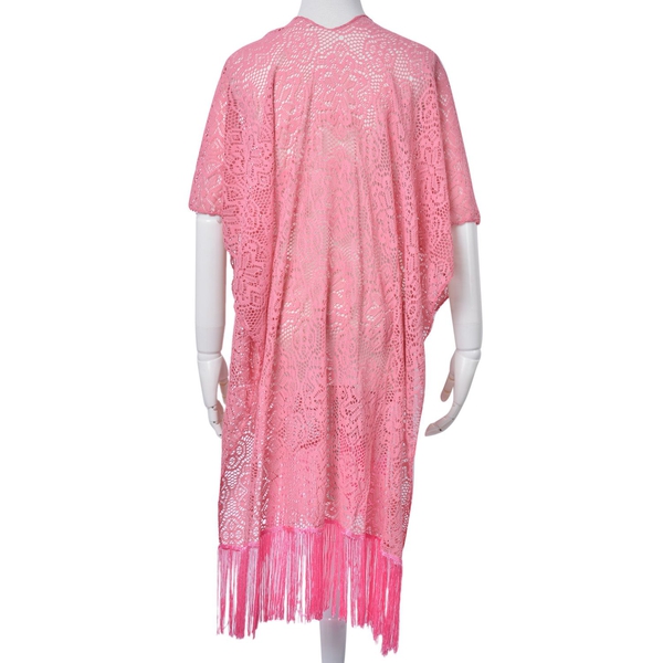 Floral Pattern Lace Design Pink Colour Shawl with Fringes (Size 100x80 Cm)