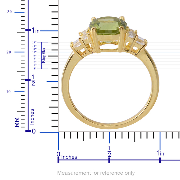 AA Hebei Peridot (Rnd 2.00 Ct), White Topaz Ring in Yellow Gold Overlay Sterling Silver 2.250 Ct.