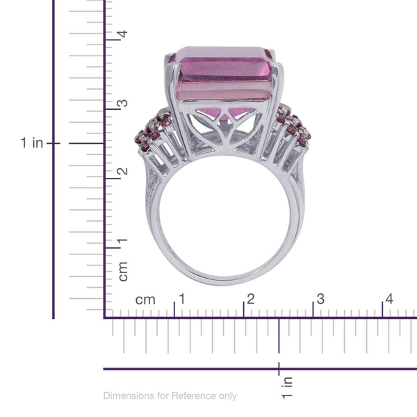 Kunzite Colour Quartz (Oct 20.00 Ct), Rhodolite Garnet Ring in Platinum Overlay Sterling Silver 21.250 Ct.