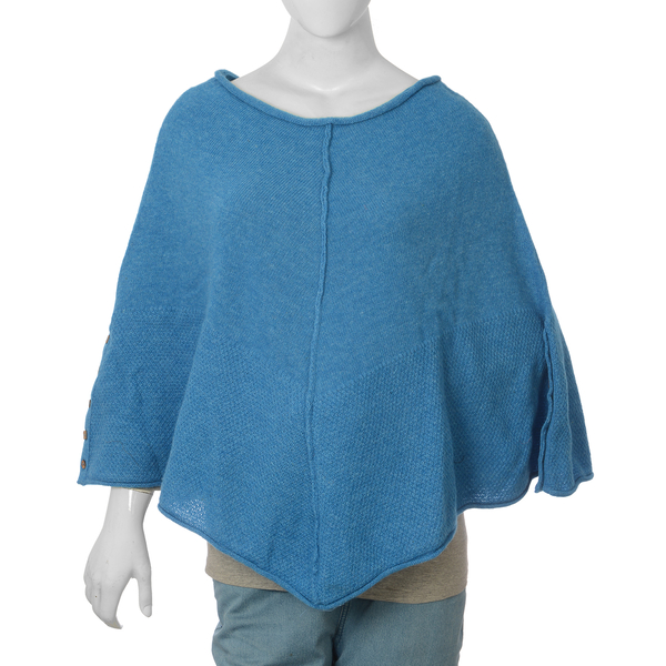 80% Wool Blue Colour Poncho (Size-16, 55x113.5cm) Medium