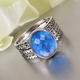 Sajen Silver Cultural Flair Collection- Set of 3 Quartz Doublet  Simulated Opal Blue Ring in Rhodium