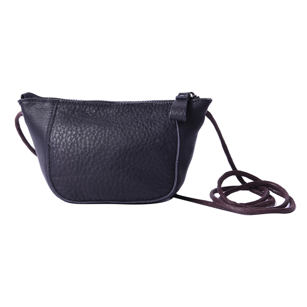 Genuine Leather Middle Size Crossbody Bag - Black