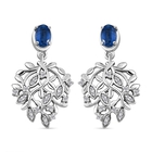 Kyanite and Natural Cambodian Zircon Leaf Dangling Earrings ( With Push Back)  in Platinum Overlay S