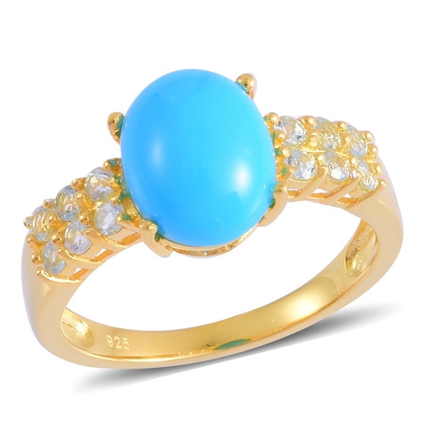 Arizona Sleeping Beauty Turquoise (Ovl 1.75 Ct), Sky Blue Topaz Ring in Yellow Gold Overlay Sterling