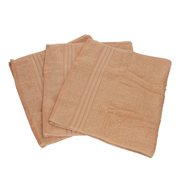 Set of 3 - 100% Egyptian Cotton Terry Hand Towel (Size 71x41Cm) - Beige