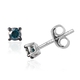 Blue Diamond (Rnd) Stud Earrings (with Push Back) in Platinum Overlay Sterling Silver 0.250 Ct.