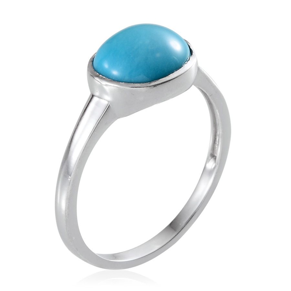Arizona Sleeping Beauty Turquoise (Ovl) Solitaire Ring in Platinum Overlay Sterling Silver 2.750 Ct.