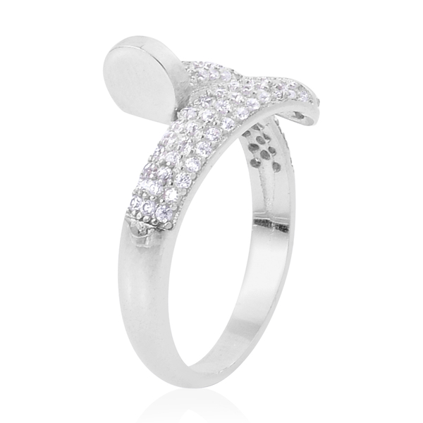 ELANZA AAA Simulated White Diamond Twisted Nail Ring in Platinum Overlay Sterling Silver