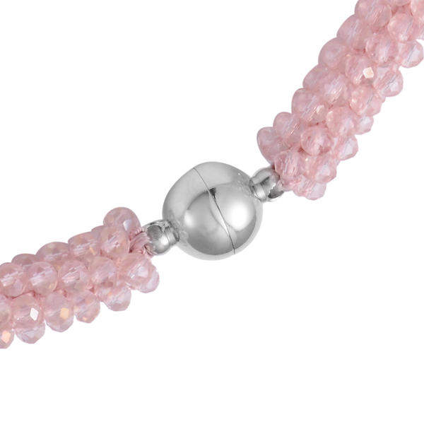 Pink AB Colour Beads Necklace (Size - 20) With Magnetic Lock in Stainless Steel
