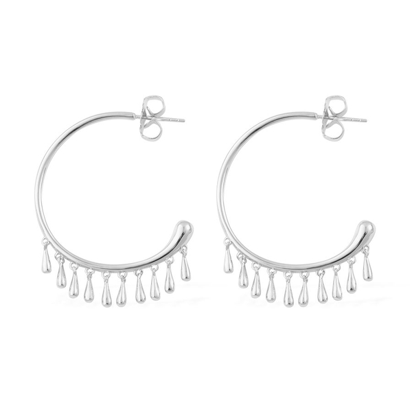 LucyQ Drop Hoop Earrings (with Push Back) in Rhodium Plated Sterling Silver 9.38 Gms.