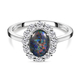 Australian Boulder Opal Triplet and Natural Cambodian Zircon Ring in Platinum Overlay Sterling Silve
