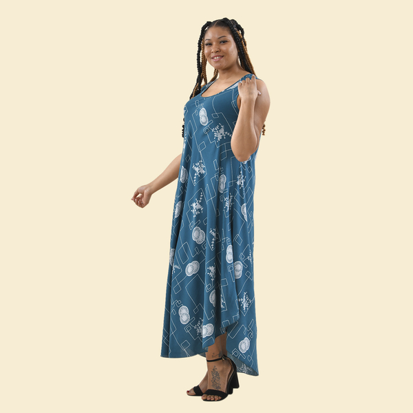 TAMSY 100% Viscose Printed Maxi Dress (Size 8-22) - Turquoise & White