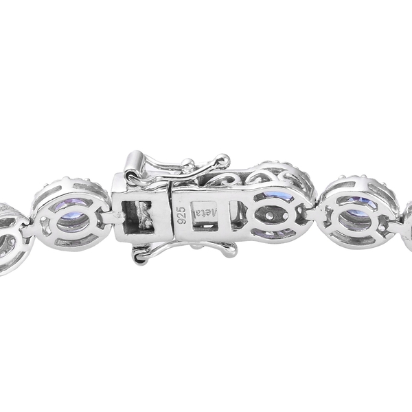 AAA Tanzanite and Natural Cambodian Zircon Tennis Bracelet (Size 7.5) in Platinum Overlay Sterling Silver 9.00 Ct, Silver wt. 13.92 Gms