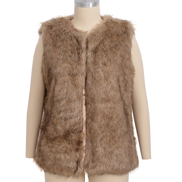 Close Out Deal Luxe Super Soft Helson Faux Fur Brown and Black Colour Gilet size12 size14