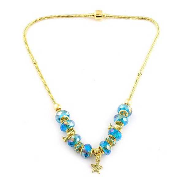Blue Art Glass Charm Necklace (Size 18) in Gold Bond