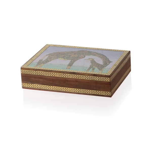 Handcrafted Giraffe Wooden Gemstone Box (Size 21x16x5 Cm)
