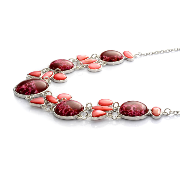 Red Jasper and Dyed Puka Shell Necklace (Size 22) in Silver Tone
