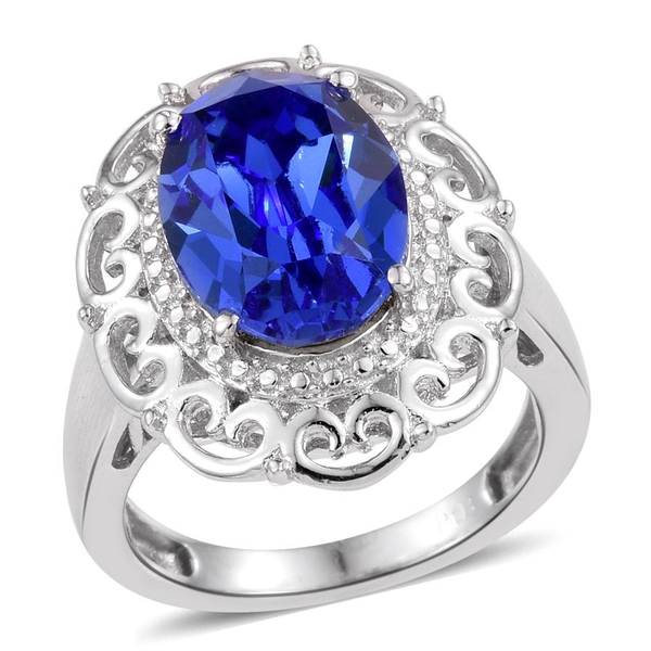 Lustro Stella  - Sapphire Colour Crystal (Ovl) Solitaire Ring in ION Plated Platinum Bond