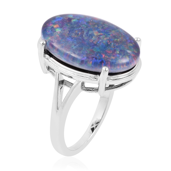 Collectors Edition- Very Rare  Australian Triplet Boulder Opal (Ovl 20X15 mm) Solitaire Ring in Rhodium Overlay Sterling Silver