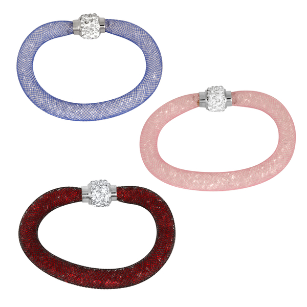 Set of 3 - Close Out Deal Brown, Pink and Blue Austrian Crystal Bangle (Size 8) in Silver Bond