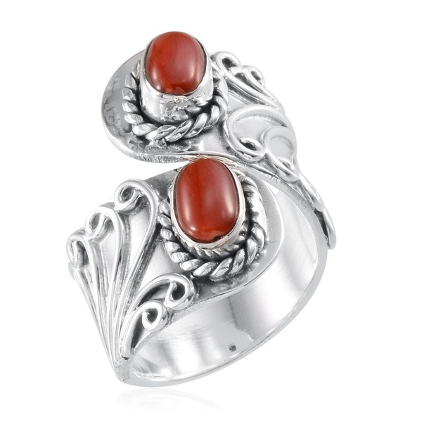 Jewels of India Natural Mediterranean Coral (Ovl) Ring in Sterling Silver 1.920 Ct.