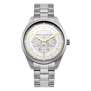French Connection Silver Dial Mens Watch With Silver Colour Chain Strap