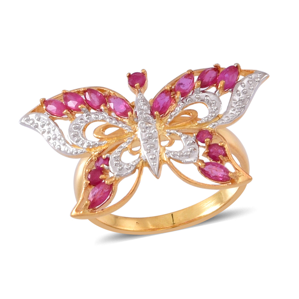 Ruby (Mrq) Butterfly Ring in 14K Gold Overlay Sterling Silver 1.250 Ct.