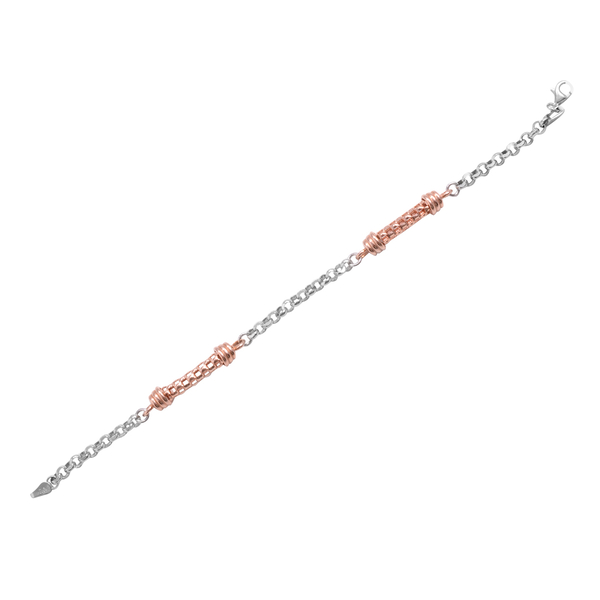 Close Out Deal Rose Gold Overlay and Sterling Silver Bracelet (Size 7.5), Silver wt 8.30 Gms.