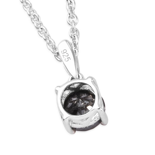 Black Diamond (Rnd) Solitaire Pendant With Chain (Size 18) in Platinum Overlay Sterling Silver 1.000 Ct