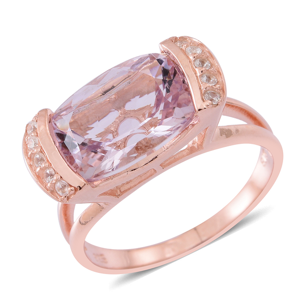 Rose De France Amethyst (Cush 6.00 Ct), Natural White Cambodian Zircon Ring in Rose Gold Overlay Ste
