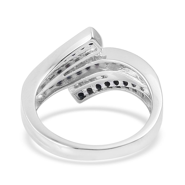 Blue Diamond (Rnd), White Diamond Ring in Platinum Overlay Sterling Silver 0.500 Ct.