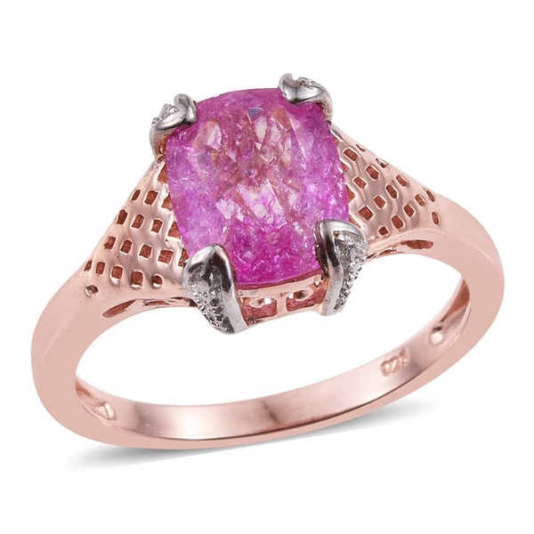 Pink Crackled Quartz (Cush) Solitaire Ring in Rose Gold Overlay Sterling Silver 2.750 Ct.