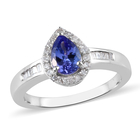 Tanzanite and Diamond Ring (Size O) in Platinum Overlay Sterling Silver