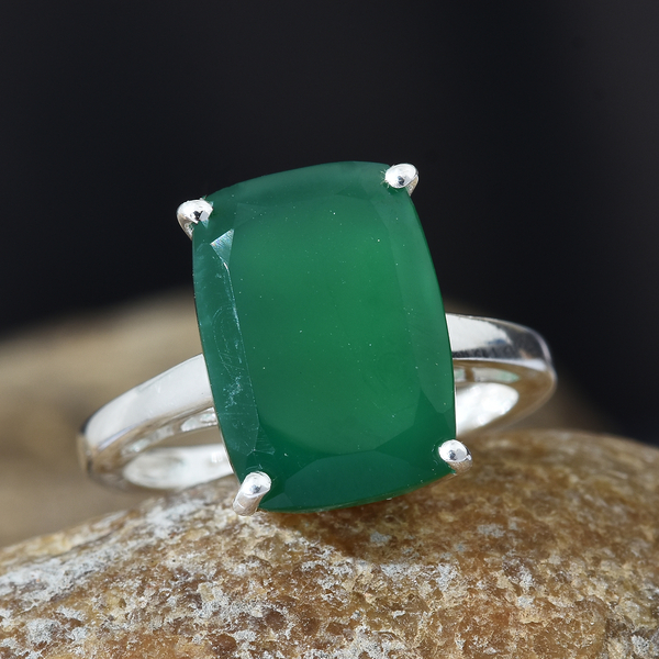 Verde Onyx (Cush 14x10 mm) Ring in Sterling Silver 5.500 Ct.