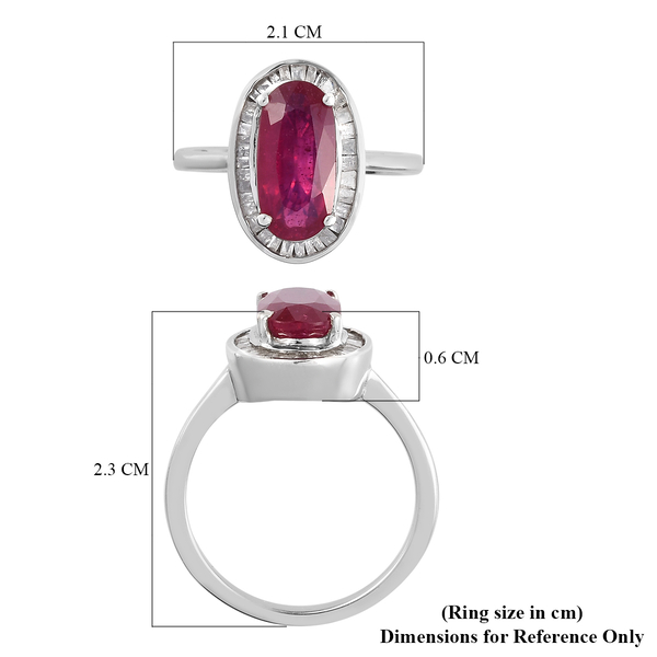 Premium African Ruby (FF) and Diamond Ring in Platinum Overlay Sterling Silver 3.31 Ct