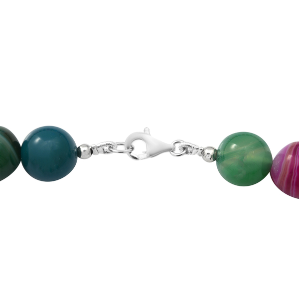 Multi Colour Striped Agate (12-16mm)  Necklace (Size 20) in Rhodium Overlay Sterling Silver 478.0 Ct.