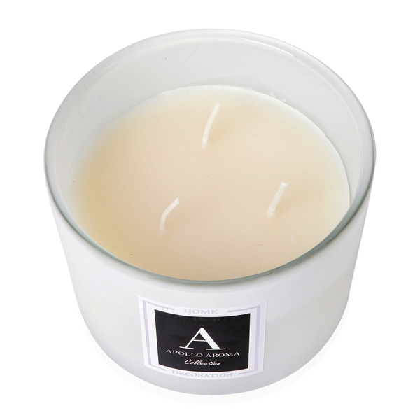 Home Decor - Cotton Flower Fragrance Aromatic Candle in Off White Colour Glass Container (Size 10X8 Cm)