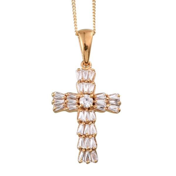 Lustro Stella - 14K Gold Overlay Sterling Silver (Rnd) Cross Pendant With Chain Made with Finest CZ