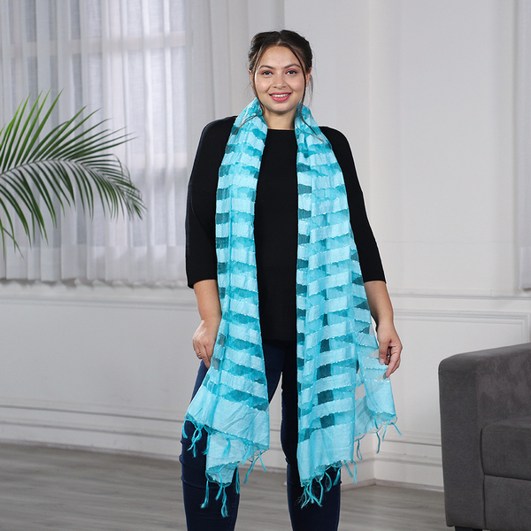 JOVIE - New Season Handmade Scarf with Fringes in Blue (Size 76x235cm)