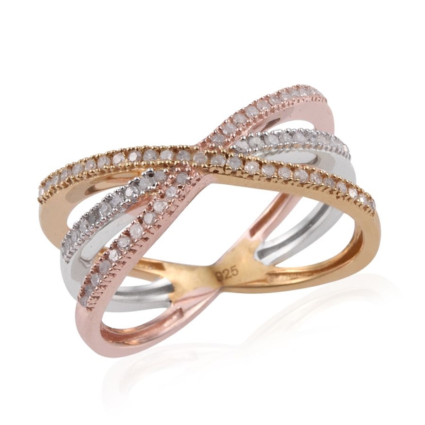 Diamond (Rnd) Criss Cross Ring in Rose Gold, Yellow Gold and Platinum Overlay Sterling Silver 0.330 