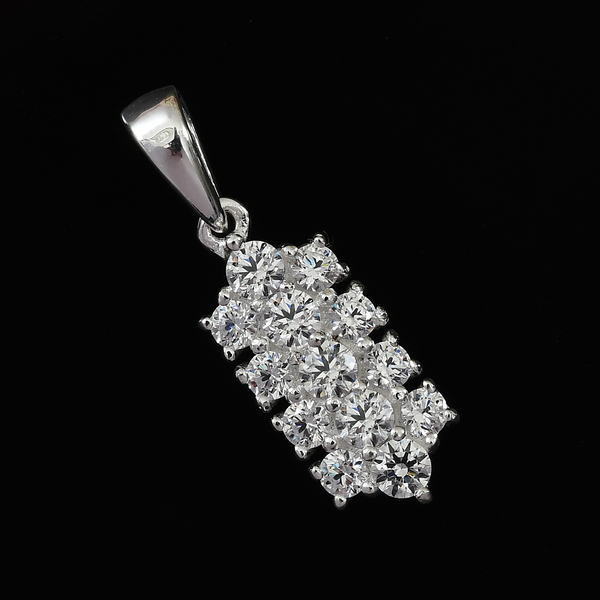 Lustro Stella Sterling Silver Cluster Pendant Made with Finest CZ 1.64 Ct.