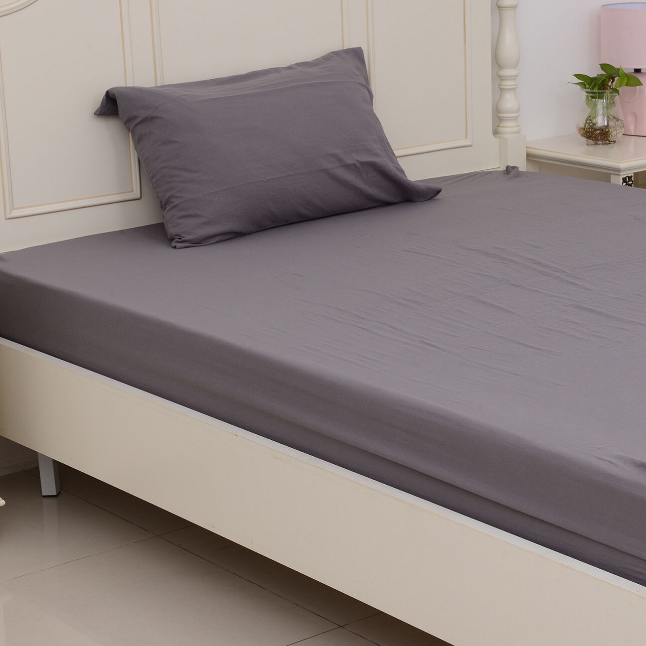 Single Size Sheet Set of 3- Extremely Soft Stone Washed Grey Colour Fitted Sheet (190x90x30 Cm), Flat Sheet (260x180+5 Cm) and Pillow Case (75x50+5 Cm)