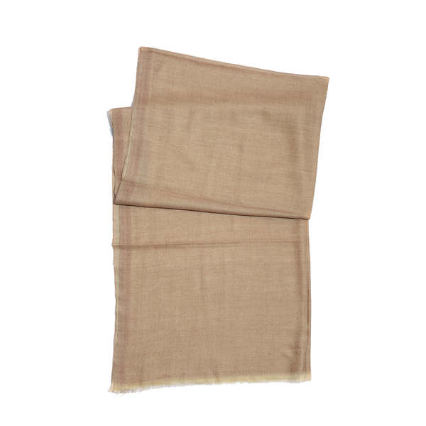 88% Merino Wool and 12% Silk Light Brown Colour Reversible Scarf (Size 200x70 Cm)