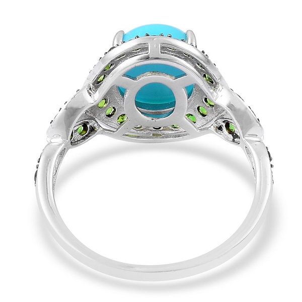 Arizona Sleeping Beauty Turquoise (Ovl 2.25 Ct), Chrome Diopside Ring in Black Rhodium Plated Sterling Silver 2.850 Ct.