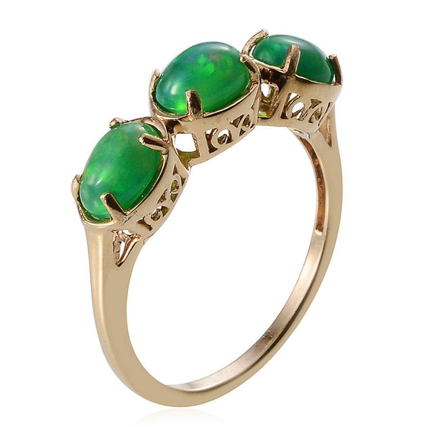 Green Ethiopian Opal (Ovl) Trilogy Ring in 14K Gold Overlay Sterling Silver 1.750 Ct.