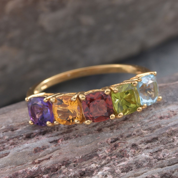 Hebei Peridot (Cush), Sky Blue Topaz, Mozambique Garnet, Citrine and Amethyst Half Eternity Ring in 14K Gold Overlay Sterling Silver 3.000 Ct.